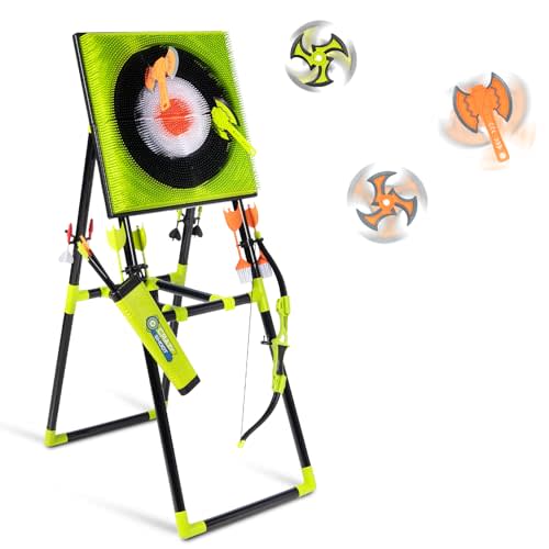 SPOYNAL 5 in 1 Axe Throwing Bristle Target for Backyard, Axe Throw & Lawn Dart Target Sets for Team Battles with 4 Axes 4 Stars 4 Darts 4 Lawn Darts 6 Arrows Indoor/Outdoor Games Competition-Ready Set