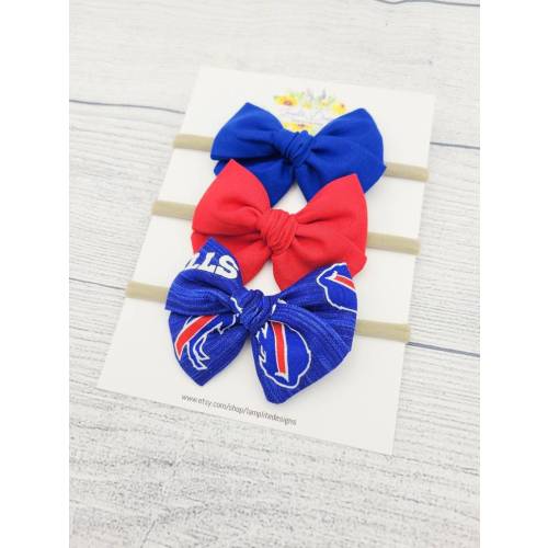Buffalo Bills set of 3 fabric hair bows - red blue hair bows - football bow - baby shower gift - toddler child - clips or headbands - NFL