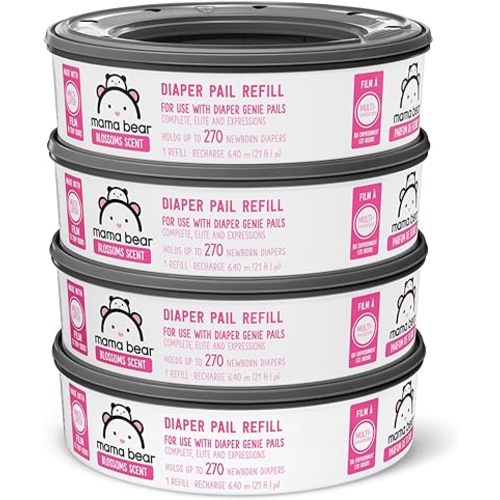 Amazon Brand - Mama Bear Blossoms Scented Diaper Pail Refills for Diaper Genie Pails, 1080 Count (4 Packs of 270 Count)