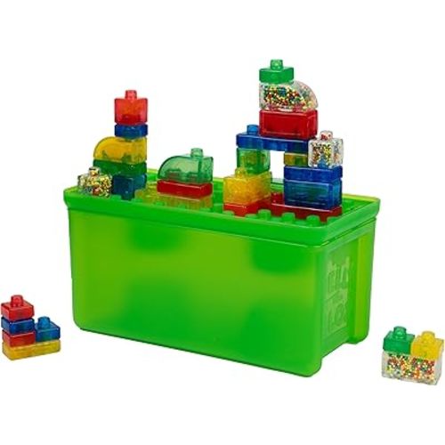 Jelly Blox Stash 'N Stack 2-in-1 Storage Case Including 30 Blocks | Toddler & Preschool Building Blocks Kids Can Squeeze & Stretch | Safety Tested & Ouch-Free | Tactile, Sensory Play Toy for Ages 2+