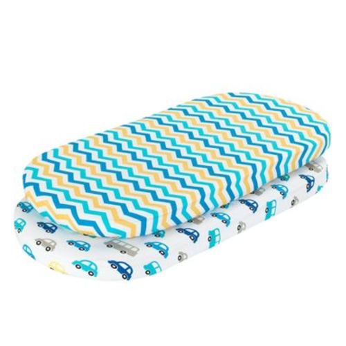 Everyday Kids 2-Pack Bassinet Sheets - 100% Cotton Jersey Knit Cars & Chevron, Fits Bassinet, Bedside Co-Sleeper, Oval & Rectangle Mattresses