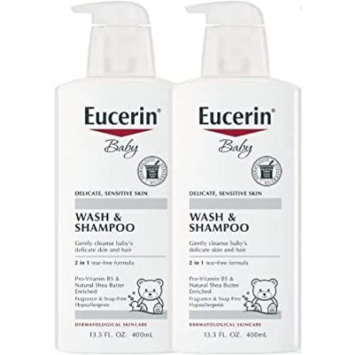 Eucerin Baby Wash & Shampoo - 2 in 1 Tear Free Formula, Hypoallergenic & Fragrance Free, Nourish and Soothe Sensitive Skin - 13.5 Fl Oz (Pack of 2)