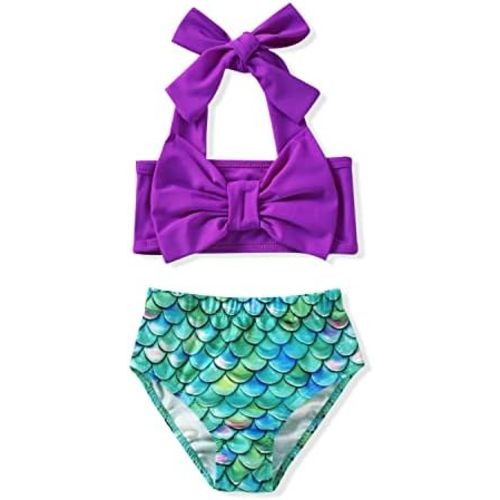 Aalizzwell Baby Girl Bathing Suit, Toddler Girls Two Piece Swimsuit Halter Top Bikini Bottoms Swimming Suit