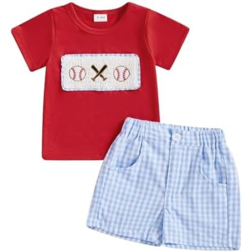 MoZiKQin Toddler Baby Boy Summer Clothes Short Sleeve Embroidery Letter T-shirt with Plaid Shorts Summer Outfits Set