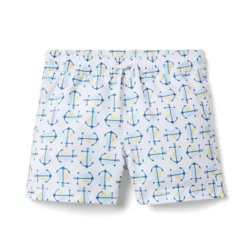 Boy White Anchor Recycled Anchor Swim Trunk by Janie and Jack