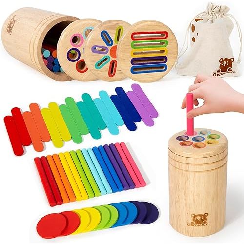 Wooden Sorting Toy for Toddlers 1-3 - Fine Motor Skills Toys,3 in 1Baby Coin Bank & Color Matching Game - Sensory Educational Toy for Boys Girls Travel Activities