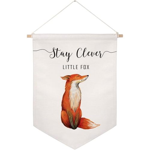 Stay Clever Little Fox, Pennant Flag Wall Art Banner, Little Fox Canvas Hanging, Fox Print, Nursery Wall Art, Fox Nursery, Woodland Nursery, Fox Wall Art, Nursery Room Wall Decor, Kids Room Banners