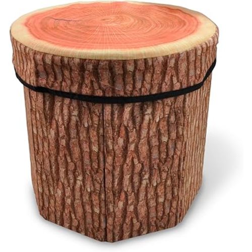CHEFAN Fruit Storage Stool, Cute Folding Toy Box, Wood Stump Organizer for Cloth and Kids