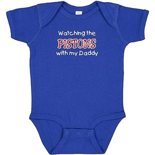 Curiositees Watching the Pistons with My Daddy Baby Boy's Bodysuit Outfit - Royal