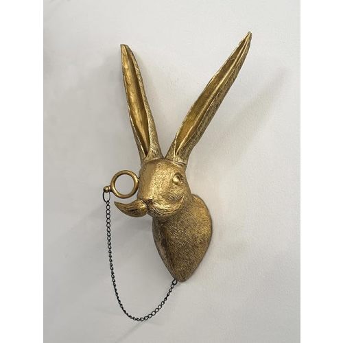 Juedawyal Rabbit Head Resin Animal Wall Mount Art Decor Bronzed Bunny Wall Hanging Ornaments Vintage Art Wall Sculptures Home Decoration for Bedroom Holiday Gifts