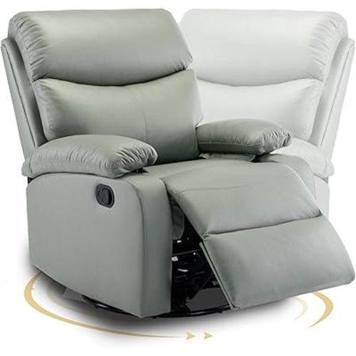 Swivel Rocker Recliner Chair for Adults, Rocking Recliner Chair, Manual Small Recliners for Small Spaces, Single Sofa Recliner for Living Room, RV, Green