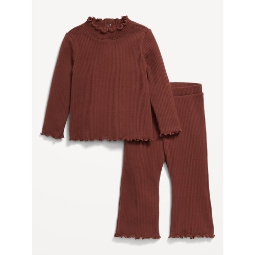 Plush Ribbed Long-Sleeve Top and Flare Pants Set for Baby