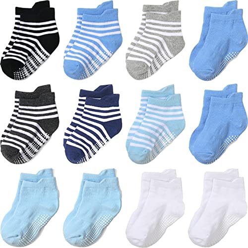 Aroveea Non Slip Grip Ankle Baby Socks 12 Pack for Toddler Boys and Girls Kids,Infant Cute Cotton Baby Socks
