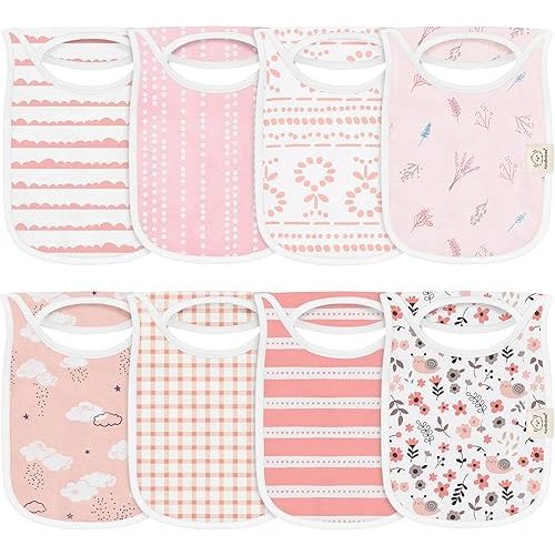 8-Pack Baby Bibs for Boys, Girls - Pullover Bibs for Drooling Teething Baby Girl & Boy Toddler, Newborn, Soft & Absorbent, Cute Colors, Large Torso Coverage Keep Infant Clean & Dry (Sweet Charm)
