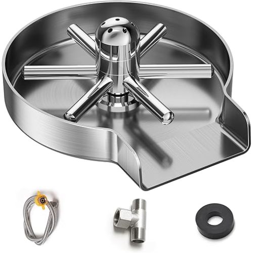 VANCOCO Cup Washer for Sink, 360°Rotary Brushed Stainless Steel Glass Rinser with 11-Hole Water Outlet, Bottle Washer for Kitchen Bar Restaurant, Baby Bottle, Silver