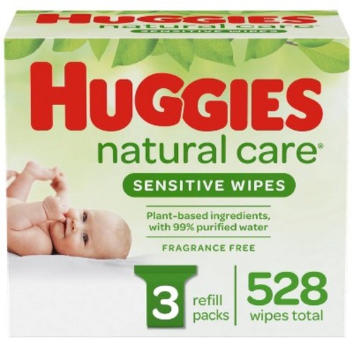 Huggies Natural Care Sensitive Baby Wipes, Unscented Refill Packs - 3pk/528ct