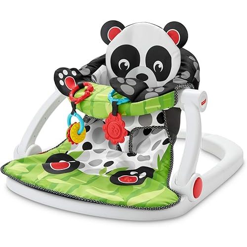 Fisher-Price Portable Baby Chair Sit-Me-Up Floor Seat with Developmental Toys and Crinkle & Squeaker Seat Pad, Panda Paws