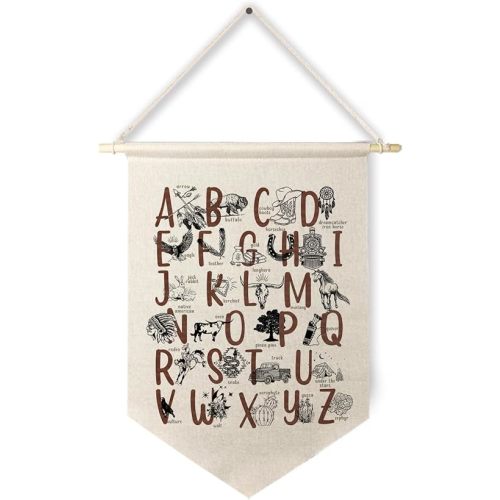 Qpenm Cowboy Nursery Decor, Western Southwestern Aztec Alphabet ABC Posters & Prints, Western Nursery Decor Boy, Western Alphabet Hanging Pennant Flag Prints for Boys Room Classroom