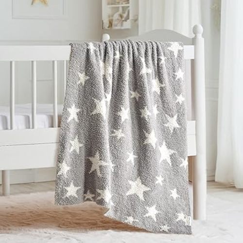 EVERGRACE Soft Plush Baby Blanket for Boys Girls with Little Star Printed, Fleece Fuzzy Toddler Nursery Blanket Lightweight Warm Cozy Throw Blanket for Baby Crib, Bed, Rabbit, Light Gray, 30"x40"