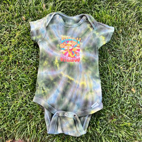 Dark Green Tie Dye Orange Mushrooms Flowers Rainbow Baby Short Sleeve Onesie Bodysuit 12 months
