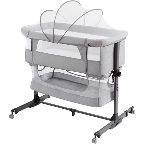 Nordmiex Baby Bassinet 3 in 1 Adjustable Bedside Sleeper Bed for Infant Baby with Breathable Net, Light Gray