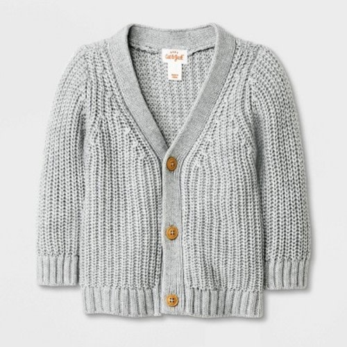 Baby Front-Button Cardigan - Cat & Jack™, Color: Light Gray, Size: 0-3M - Out of Stock