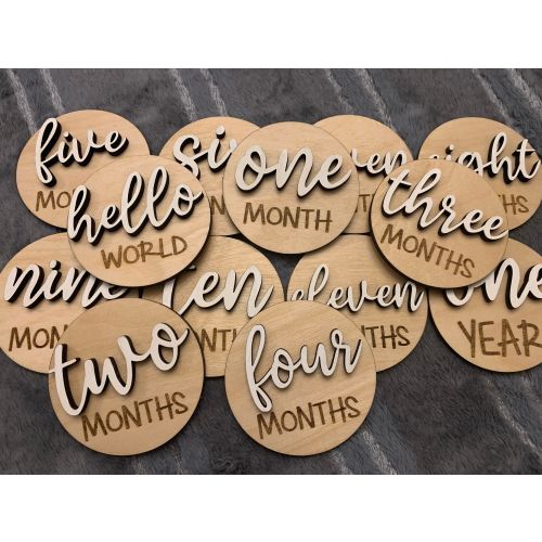 Baby Monthly Milestone 3D Wooden Circles | Baby&#39;s First Year Photo Props | Baby Shower New Mom Gift | Baby Announcement Disc | Hello World