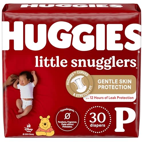 HUGGIES Little Snugglers Baby Diapers, Size Preemie, 30 Count, Convenience Pack (Packaging May Vary)
