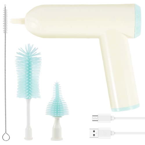 Keyohome Electric Baby Bottle Brush Set, Baby Bottle Brush Cleaner with Silicone Nipple and Straw Brush,White