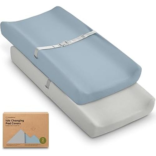 2-Pack Baby Changing Pad Covers for Girl, Boy, Neutral - Soft Viscose Derived from Bamboo Changing Table Pad Cover Sheets, Baby Nursery Diaper Changing Pad Cover, Contour Changing Pad Liner (Steel)