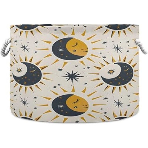 Large Storage Basket Moon Stars Sun Storage Box Organizer Bins with Handles Laundry Hamper Basket for Home Decor
