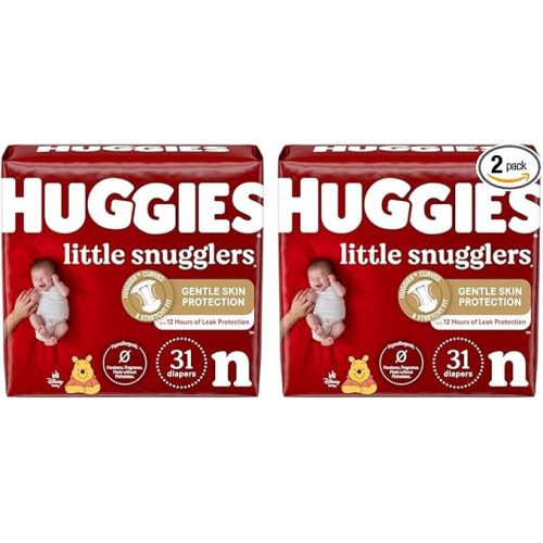 Huggies Little Snugglers Baby Diapers, Size Newborn (up to 10 lbs), 31 Ct, Newborn Diapers (Pack of 2)