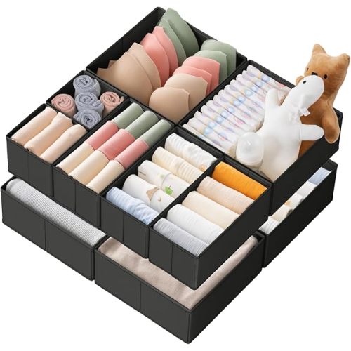 Criusia Drawer Organizer Clothes, 10 Pack Dresser Organizer for Baby Clothes, Underwear, Sock- Foldable Closet Organization and Storage Dividers Bins for Nursery, Bedroom (Beige)
