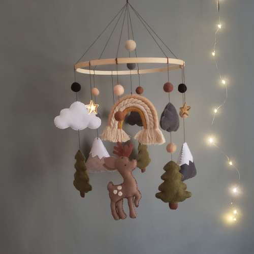 Forest crib mobile,woodland mobile, deer mobile,baby girls mobile,nature mobile, boho mobile,Macrame mobile, woodland nursery decor