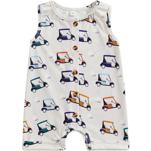 Newborn Baby Boy Girl Clothes 4th of July Outfit Sleeveless Romper Golf Cart Button Jumpsuit Infant Summer Clothes