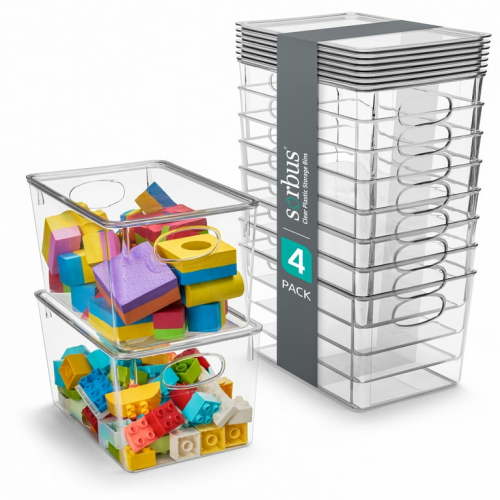 Sorbus Large Storage Clear Containers with Lids Toy Bins and Organizers - 8 Pk