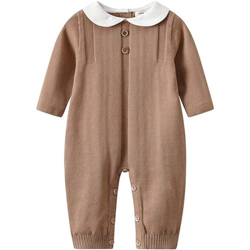 Baby Infant Boy Girl Peter Pan Collar Knit Sweater Romper Outfit Clothes One-Piece Coverall Baby Clothing Jumpsuit