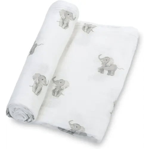 LollyBanks Swaddle Blanket | 100% Muslin Cotton | Gender Neutral Newborn and Baby Nursery Essentials for Girls and Boys, Registry | Baby Elephant Print