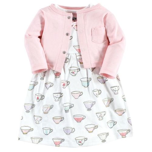 Hudson Baby Infant Girl Cotton Dress And Cardigan Set, Tea Party, 6-9 Months