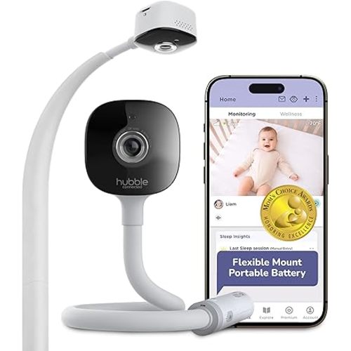 HUBBLE CONNECTED GoBaby AI Portable Baby Monitor — 2K Ultra Clear HD Baby Camera w/Portable Battery, Rollover Detection, True Cry Alerts, Sleep Analytics — Includes Flexible Mount and Power Cables