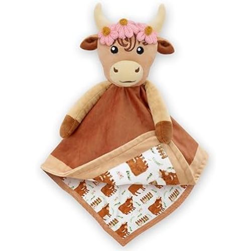 Highland Cow Baby Girl Security Blanket-Floral Highland Cow Lovey-Baby Nursery Stuff-Gfit for Newborn Girl Baby Shower