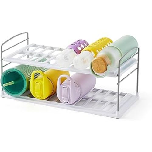 YouCopia UpSpace Water Bottle and Travel Mug Cabinet Organizer, Adjustable Storage Rack for Kitchen Organization, 2-Shelf Wide