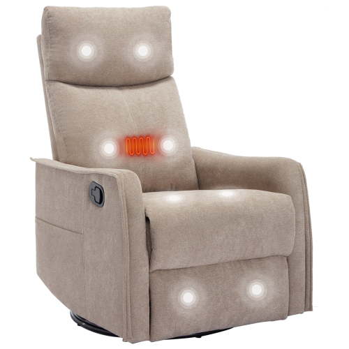 Trustyue Rocker Recliner Chair with Heat Massage - Manual Swivel Recliner for Living Room and Bedroom, 8 Vibration Points, Lumbar Heat, Glider Rocking Chair for Adults (Khaki)
