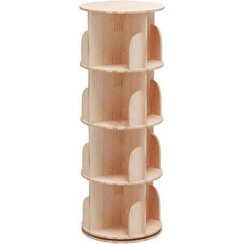 Rotating Bookshelf 360 Degrees, 4 Tier Stackable Solid Wood Bookshelf Organizer, Storage Display Rack Floor Standing Bookcase for Kids&Adults (51"x18"x18")…