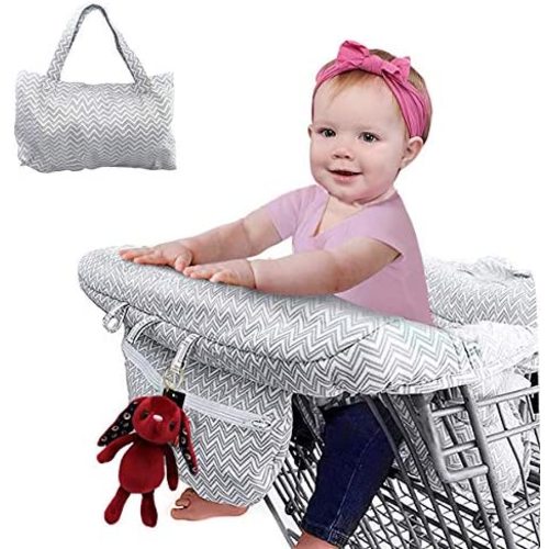 2-in-1 Shopping Cart Cover and Highchair Cover for Baby, Large Size with Sippy Cup Holder, Cell Phone Storage, Shower Gift Idea