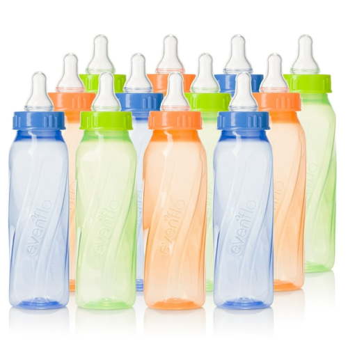 Evenflo Newborn Classic Vented Latch Baby Bottles, BPA-Free Plastic, Standard Teal/Green/Blue, 8 Oz, 12 Count