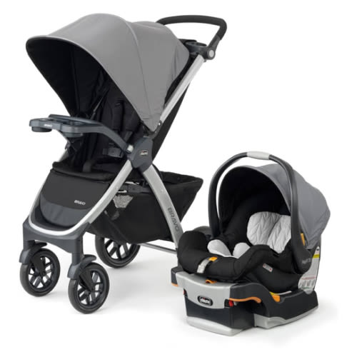 Chicco Bravo 3-in-1 Trio Travel System, Bravo Quick-Fold Stroller with KeyFit 30 Infant Car Seat and Base, Car Seat and Stroller Combo | Camden/Black