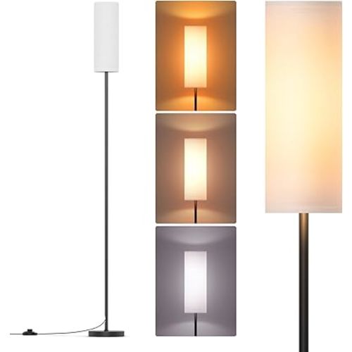 Floor Lamps for Living Room with 3 Color Temperatures, Modern Standing Lamp Tall Industrial Reading for Bedroom, Living Room, Office, Kids Room,9W Bulb Included, Beige & White
