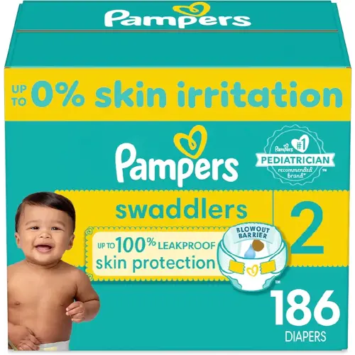 Pampers Swaddlers Diapers - Size 2, One Month Supply (186 Count), Ultra Soft Disposable Baby Diapers