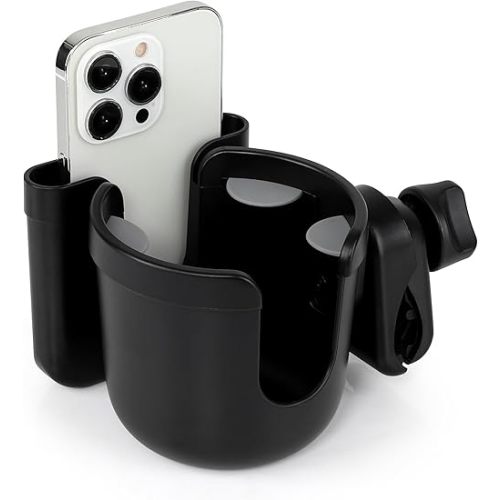 Accmor 2-in-1 Walker Cup Holder with Phone Holder, Wheelchair Cup Holder, Rollator Cup Holder, Cup Phone Holder for Walker, Wheelchair, Rollator, Mobility Scooter, Black